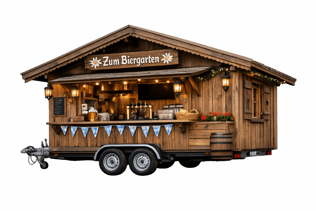 Foodtruck estilo cabaña alemana con salchichas y streetfood